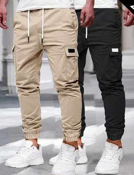 Piezas Pantalones cargo casuales para hombres con decoración de cordón en la cintura, pantalones cargo tipo jogger para hombre, ropa de otoño - Shein - FashionsVida