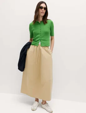 Pure Cotton Cocoon Shape Midi Skirt Sandstone female - M&S - FashionsVida