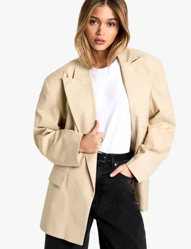 Womens Extreme Lapel Oversized Open Blazer - Beige - Size 14 Uk - Boohoo - FashionsVida