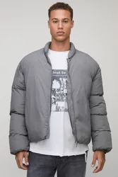 Herren Tall Mono Gepolsterte Oversized Bomberjacke Grey Größe Medium
