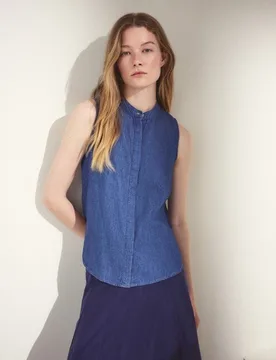 Blusa denim de mujer con cuello mao - Woman El Corte Inglés - FashionsVida