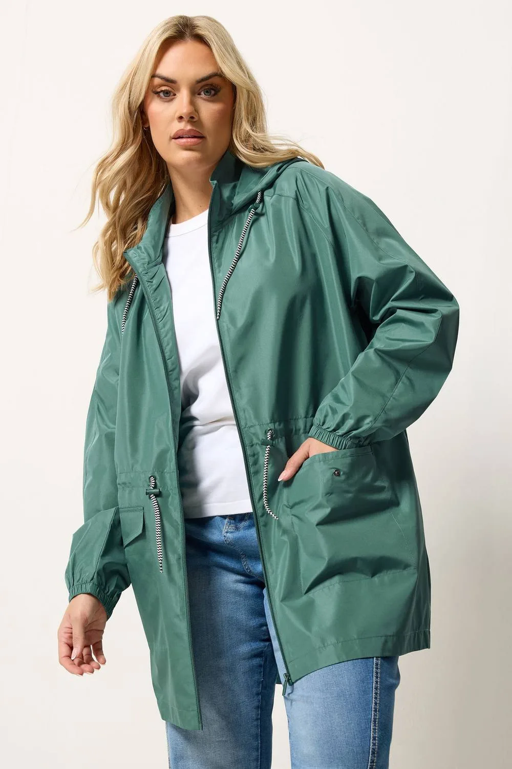 Women's Drawstring Lightweight Parka Jacket in Green Size: 16 - Green - Size: 16 - Yours - FashionsVida
