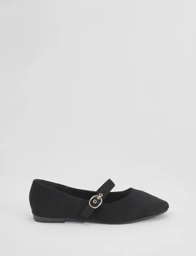 Women's Matilda Faux Suede Mary-Jane Soft Ballet Pumps in Natural Black Size: 3 - Natural Black - Size: 3 - OASIS - FashionsVida