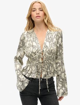 Superdry Damen 70s Ärmel Plissiertes Gewebtes Top Weiß - Größe: 34