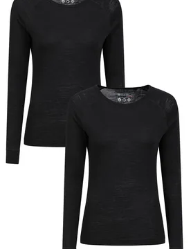 Women's Round Neck Long Sleeve Breathable Merino Wool Blend Top & Pants Set in Black Size: 6 - Black - Size: 6 - Mountain Warehouse - FashionsVida