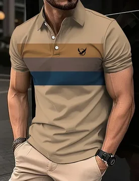Men's bird pattern 3D print contrasting button up shirt with casual sports suitable for outdoor short sleeved striped polo shirt - Aliexpress - FashionsVida