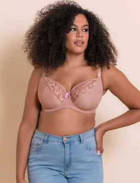 Women's Spellbound Lace Balcony Bra Underwired Lingerie in Beige Size: 40K - Beige - Size: 40K - Curvy Kate - FashionsVida