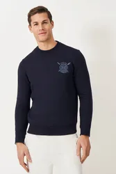Mens Navy Crest Logo Sweatshirt Cotton - Size Large