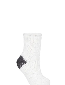 Pair Moon Glow Soft Hand Knitted Slipper Socks Ladies 4-8 Ladies - - White - Size: Small - ELLE - FashionsVida