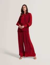 Colour Block Wide Leg Trousers Dark Red female