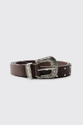 Herren PU-Gürtel Mit Western-Schnalle Brown Größe Medium/Large