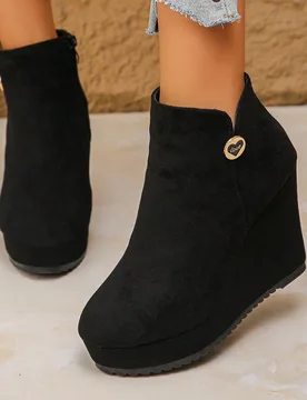 Botas de plataforma de tacón alto con puntera redonda, talla grande 35-43 para mujer. Botas de tobillo con cremallera lateral de moda. Botas de tobil - Shein - FashionsVida