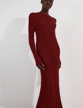 Women's Drapey Sheer Rib Knitted Midi Dress in Rust Size: Small - Rust - Size: S - Karen millen - FashionsVida
