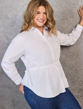 Cotton Rich Collared Tie Waist Shirt White female - Live Unlimited London - FashionsVida
