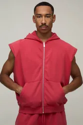 Herren Übergroßer Kastenförmiger Ärmellose Kapuzenpullover Mit Gepolsterten Schultern Und Reißverschluss Im Wascheffekt Red Größe Medium