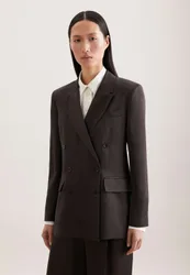 Satinierter zweireihiger Blazer mit Pattentaschen aus Leinen Mix Braun 44