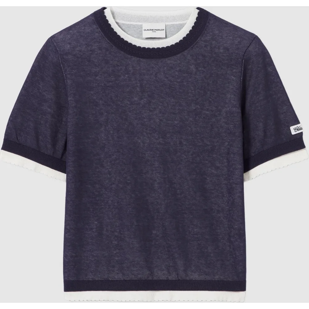 Jersey de punto de mujer de manga corta con efecto de capas en contraste - CLAUDIE PIERLOT - FashionsVida