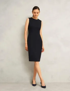 Crew Neck Knee Length Shift Dress Navy female - Hobbs - FashionsVida