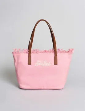 Borsa City Medium in cotone rosa con chiusura a zip e frange - MC2 SAINT BARTH - FashionsVida