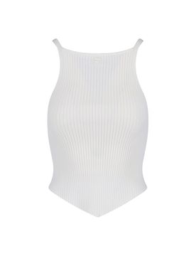 Courrèges Ribbed Knit Top with Thin Shoulder Straps and Pointed Hem