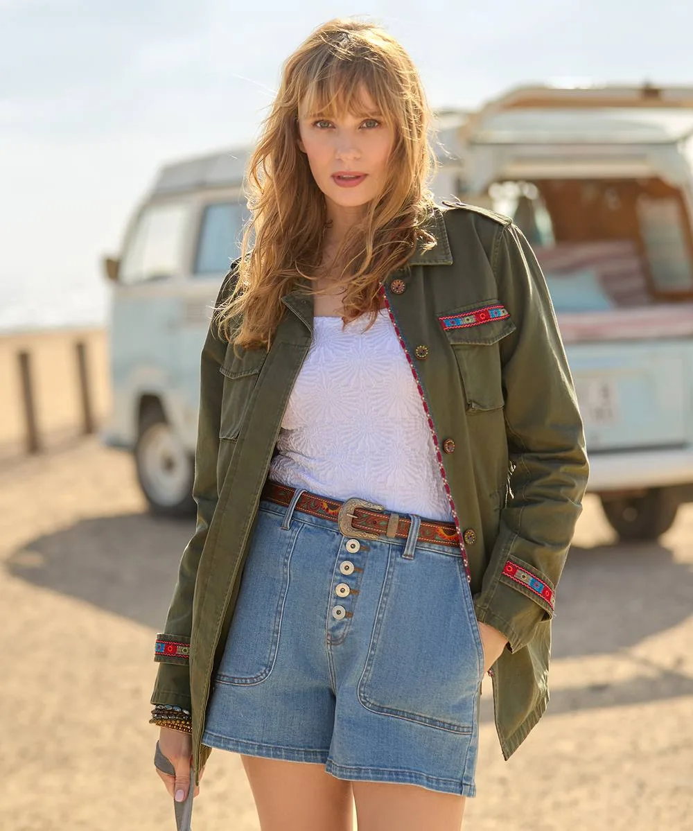 Embroidered Oversized Khaki Jacket - Khaki - Size: 16 - Joe browns - FashionsVida