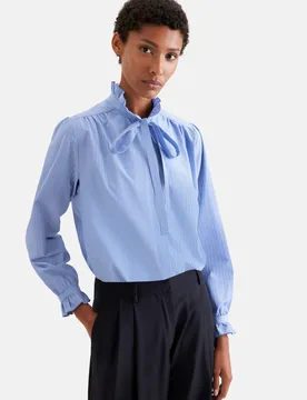 Schluppenbluse mit Rüschendetail aus Baumwoll Mix Blau 36 - Seidensticker - FashionsVida