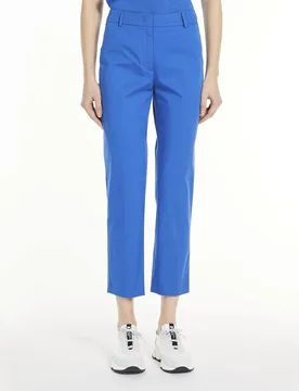 Pantaloni blu in China in cotone leggero stretch dalla linea dritta - Max Mara - FashionsVida