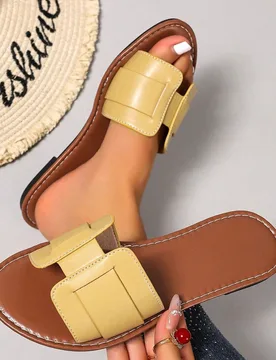 Sandalias romanas planas tejidas casuales para mujer, pantuflas de moda sin cordones, esencial para vacaciones, adecuadas para primavera, verano, exte - Shein - FashionsVida