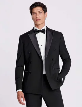 Slim Fit Double Breasted Tuxedo Jacket Black male - MOSS - FashionsVida