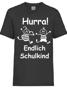 Kinder - Shirt Motiv \Hurra - Endlich Schulkind" schwarz 116" - Reitsport Manski - FashionsVida