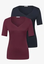 T-Shirts mit Herzausschnitt im 2er-Pack female Blau Rot