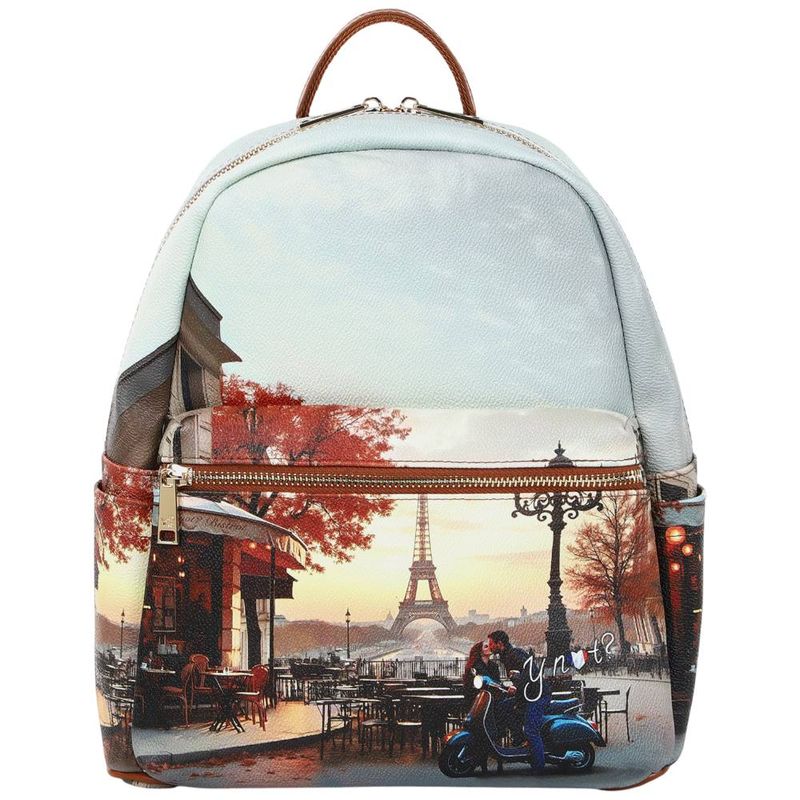 Zaino da donna KISSES FROM PARIS cuoio con zip e tasche multiple
