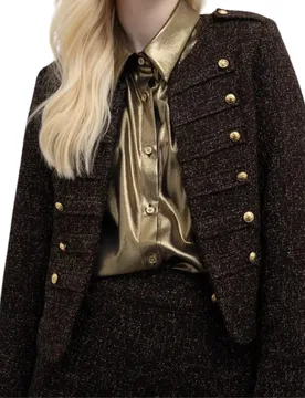 Giacca stile militare in tweed lurex modello Soldy con collo rotondo e bottoni dorati - GOA GOA - FashionsVida