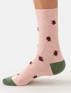 Lucky Ladybirds Bamboo Crew Socks - Light Pink - UK 4-7 - Thought - FashionsVida