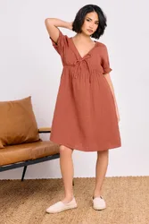 Women's Petite Tie Front Mini Dress in Orange Size: 16 - Orange - Size: 16