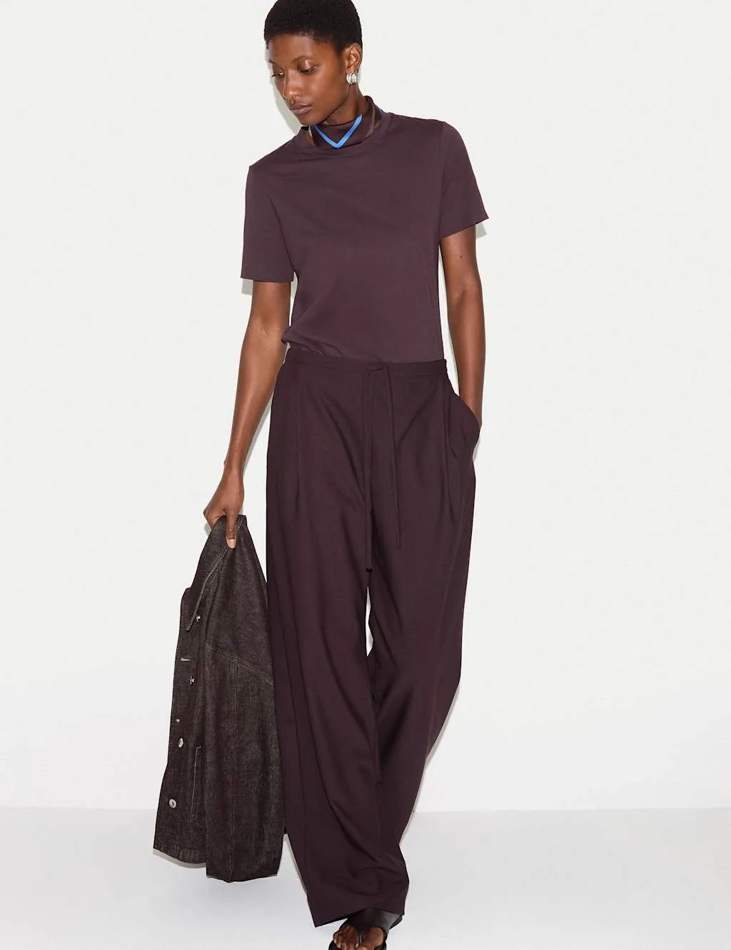 Wool Blend Tailored Drawstring Trousers Purple female - Jigsaw - FashionsVida