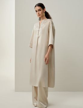 Tunique en Soie Charmeuse Stretch Élégante Manches Mi-longues XS
