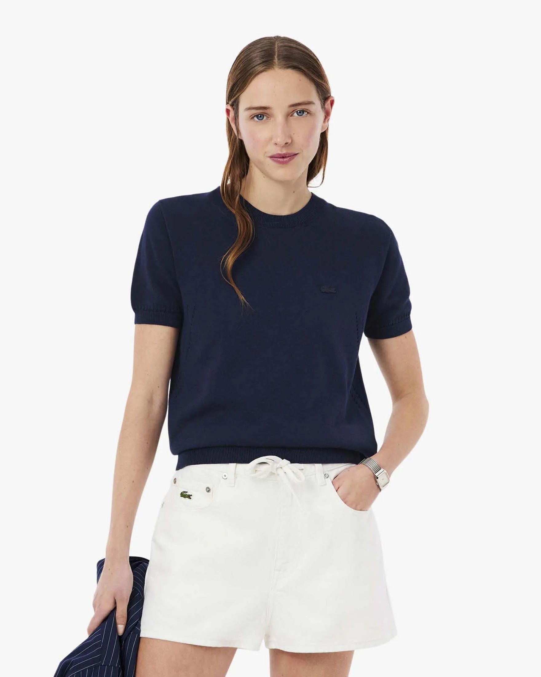 Maglia a maniche corte blu in cotone - Lacoste - FashionsVida