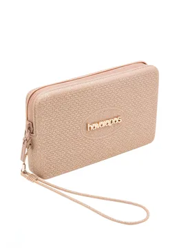 Mini Bag Plus color oro effetto metallizzato con glitter a lavorazione grana di riso e maxi logo in metallo - Havaianas - FashionsVida
