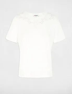 Camiseta de mujer de encaje con escote redondo - Morgan - FashionsVida