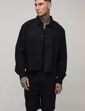 Men's Tall Cropped Boxy Oversized Shirt & Baggy Short Set Black Size Small Black S - boohooMAN - FashionsVida