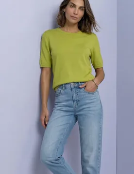 Kurzarm Pullover mit Rundhals in Unifarbe female Grün - Street One - FashionsVida