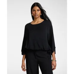 Blusa de mujer de crepé marroquí con aplicaciones ajuste boxy bajo elástico con cordón ajustable
