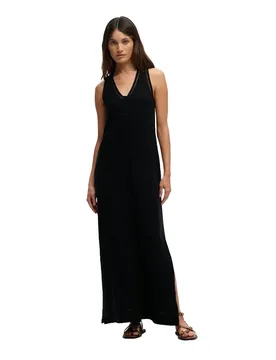 Vestito Lungo Senza Maniche Laddered Jersey Maxi Black L