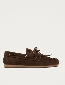 Leather Lace Up Flat Loafers Brown female - Alohas - FashionsVida
