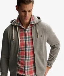 Superdry Herren Baumwolle Gesticktes Logo Monogram Kapuzenpullover Und Reißverschluss, Dunkelgrau, Größe: S