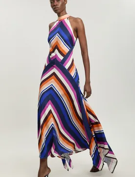 Womens Petite Fluid Stripe Cotton Mix Woven Maxi Halter Dress - Multicolour Viscose - Size 16 Uk - Karen millen - FashionsVida