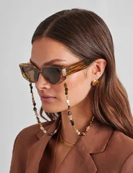 Acetate Chunky Cat Eye Sunglasses Chain Gold female