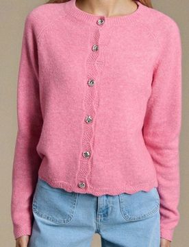 Cardigan con bottoni decorativi, misto lana - rosa pastello