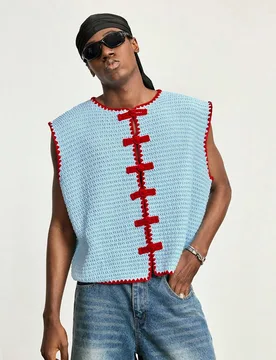 Chaleco de punto con cuello chino y ribete de contraste para hombre - Shein - FashionsVida